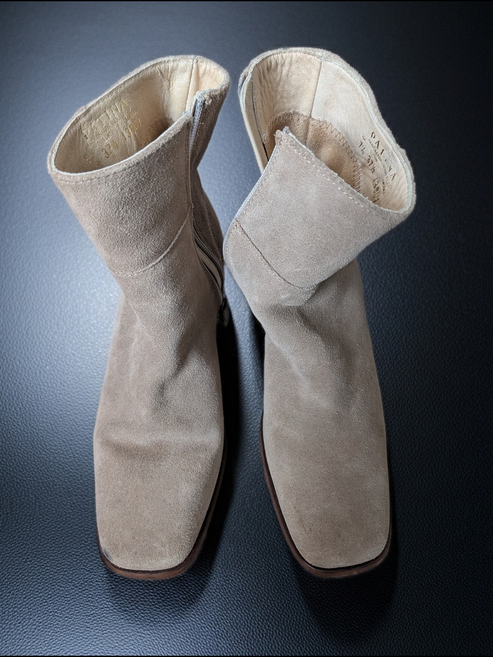 Suede Ankle Booties in Taupe with Side Zip